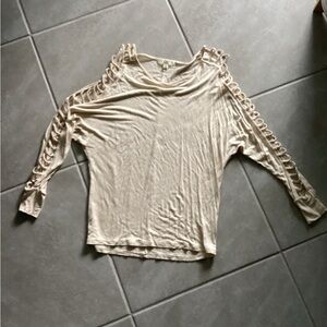 Elegant Cream Women's Top with Unique Sleeve Design